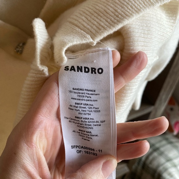 Sandro 100% Wool Cropped V Neck Puff Short Sleeve Cardigan size 2 - Picture 12 of 13